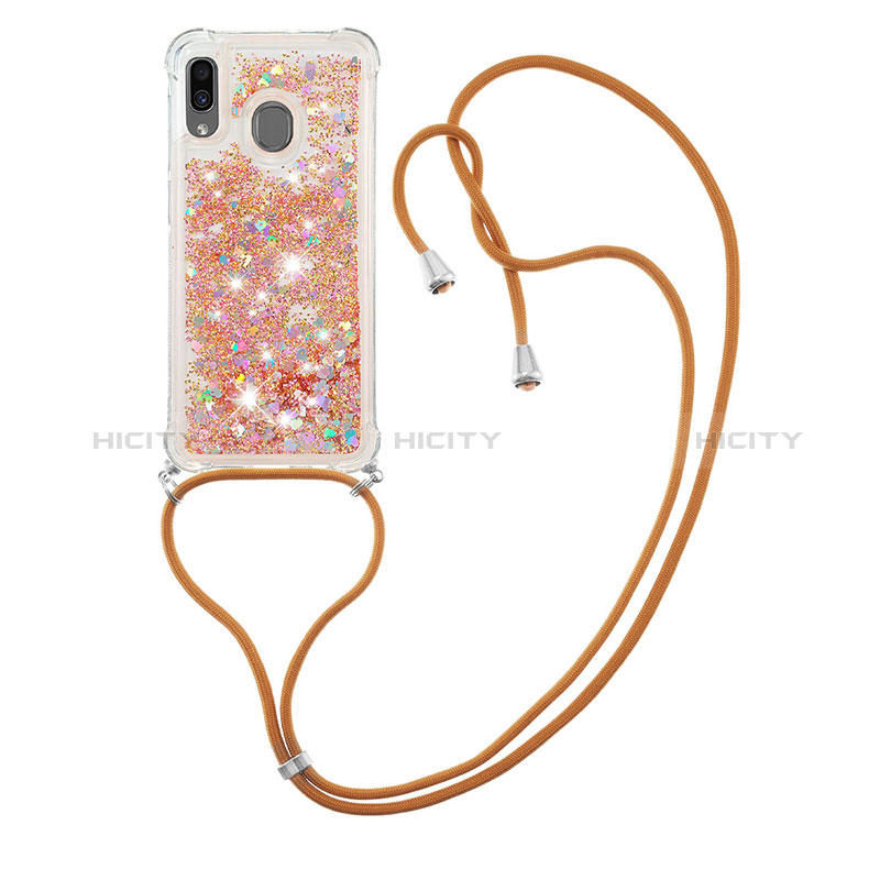 Funda Silicona Carcasa Goma Bling-Bling con Acollador Cordon Lanyard S03 para Samsung Galaxy A30