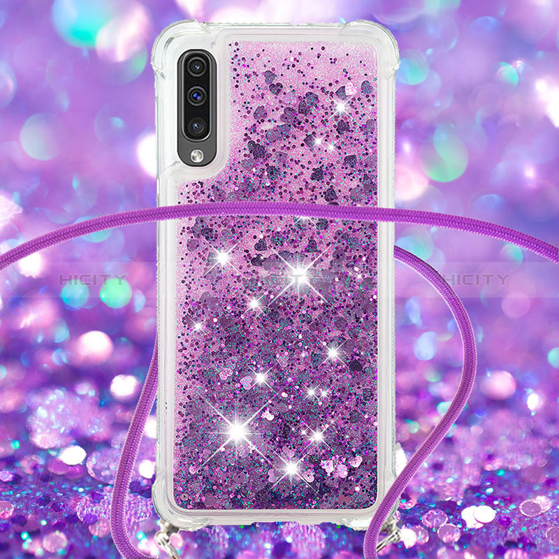 Funda Silicona Carcasa Goma Bling-Bling con Acollador Cordon Lanyard S03 para Samsung Galaxy A30S