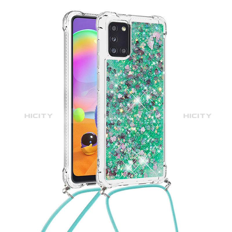 Funda Silicona Carcasa Goma Bling-Bling con Acollador Cordon Lanyard S03 para Samsung Galaxy A31 Verde