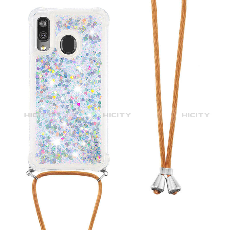 Funda Silicona Carcasa Goma Bling-Bling con Acollador Cordon Lanyard S03 para Samsung Galaxy A40