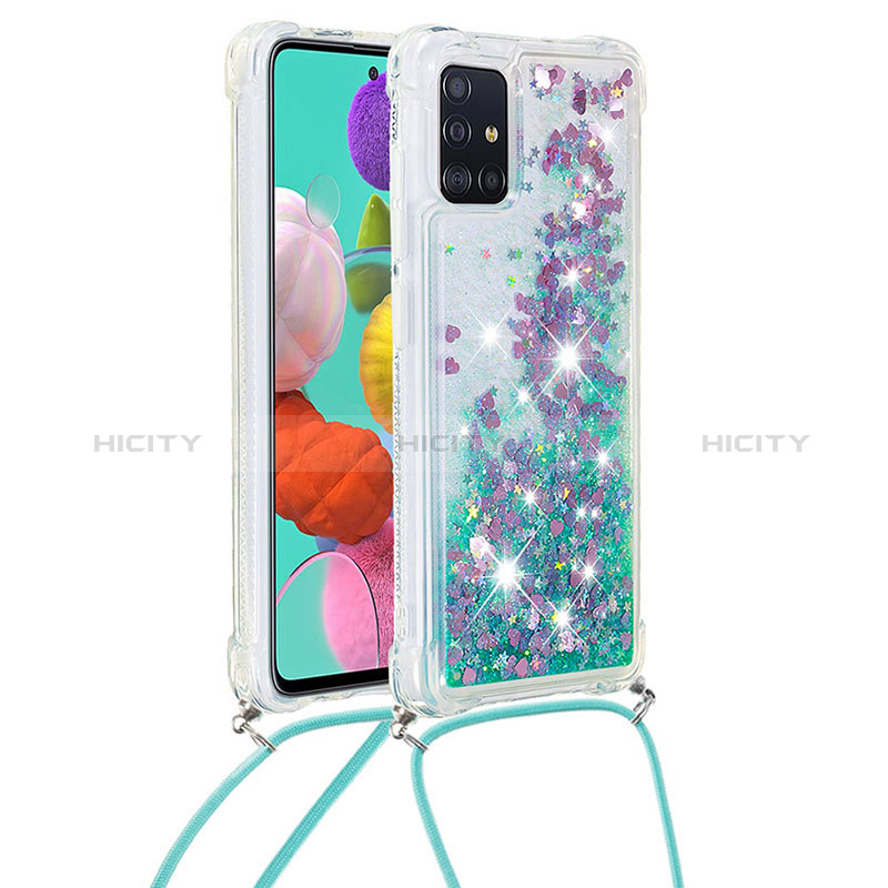 Funda Silicona Carcasa Goma Bling-Bling con Acollador Cordon Lanyard S03 para Samsung Galaxy A51 4G