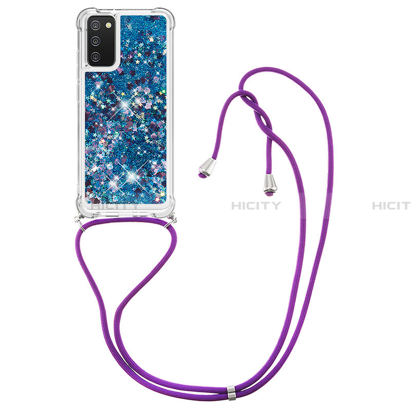 Funda Silicona Carcasa Goma Bling-Bling con Acollador Cordon Lanyard S03 para Samsung Galaxy F02S SM-E025F