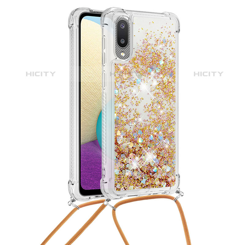 Funda Silicona Carcasa Goma Bling-Bling con Acollador Cordon Lanyard S03 para Samsung Galaxy M02