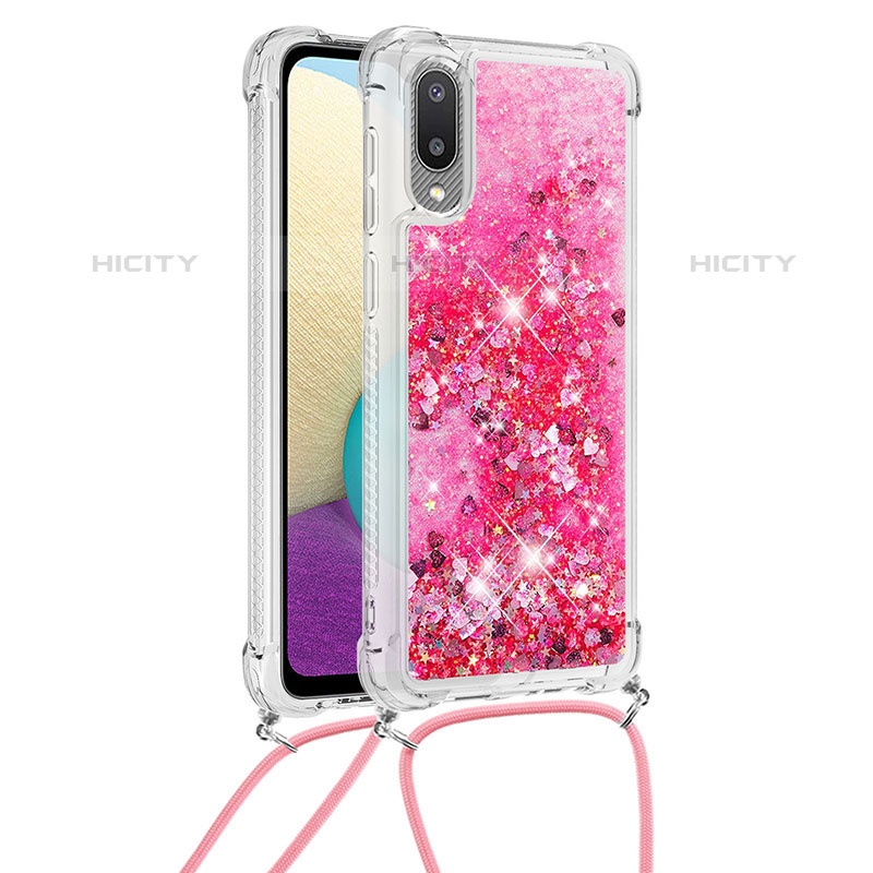 Funda Silicona Carcasa Goma Bling-Bling con Acollador Cordon Lanyard S03 para Samsung Galaxy M02