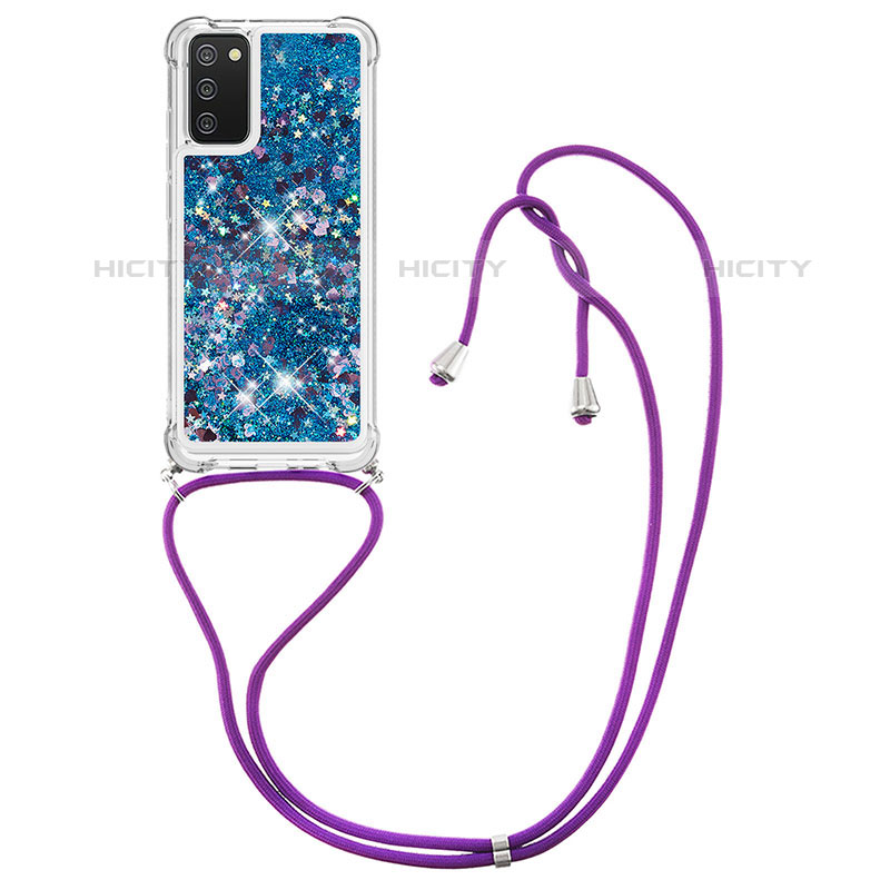 Funda Silicona Carcasa Goma Bling-Bling con Acollador Cordon Lanyard S03 para Samsung Galaxy M02s