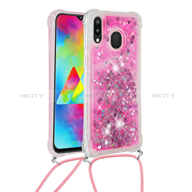 Funda Silicona Carcasa Goma Bling-Bling con Acollador Cordon Lanyard S03 para Samsung Galaxy M20