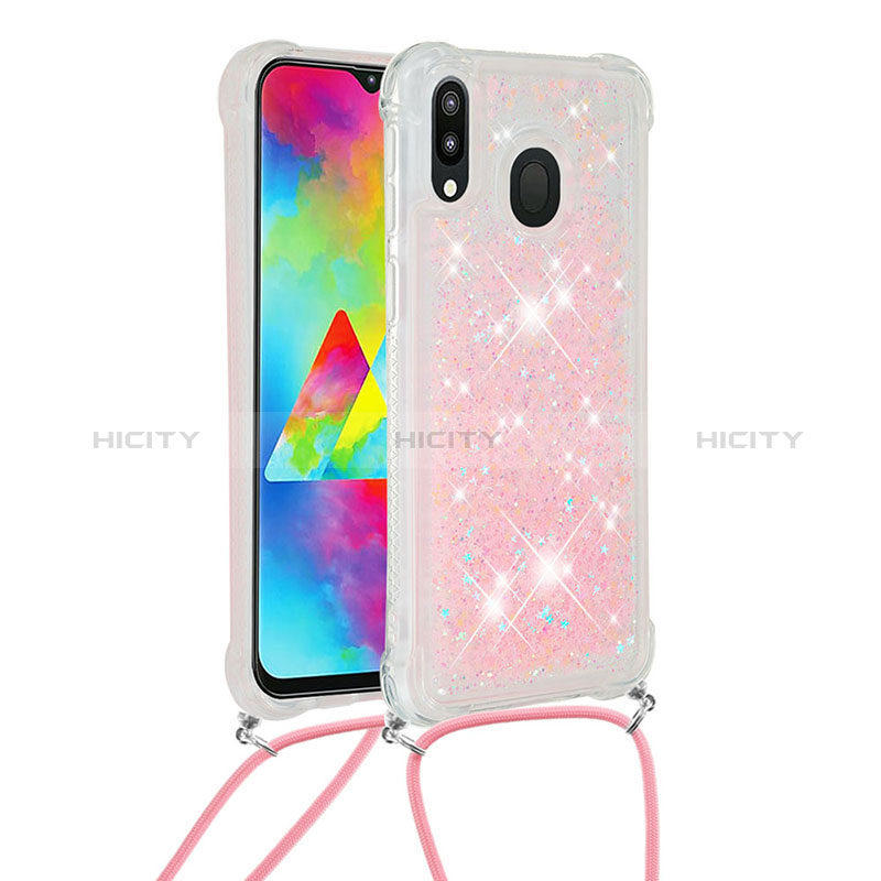 Funda Silicona Carcasa Goma Bling-Bling con Acollador Cordon Lanyard S03 para Samsung Galaxy M20