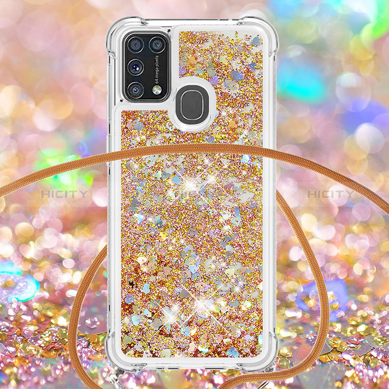 Funda Silicona Carcasa Goma Bling-Bling con Acollador Cordon Lanyard S03 para Samsung Galaxy M21s