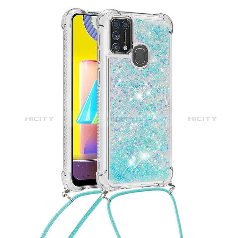 Funda Silicona Carcasa Goma Bling-Bling con Acollador Cordon Lanyard S03 para Samsung Galaxy M21s