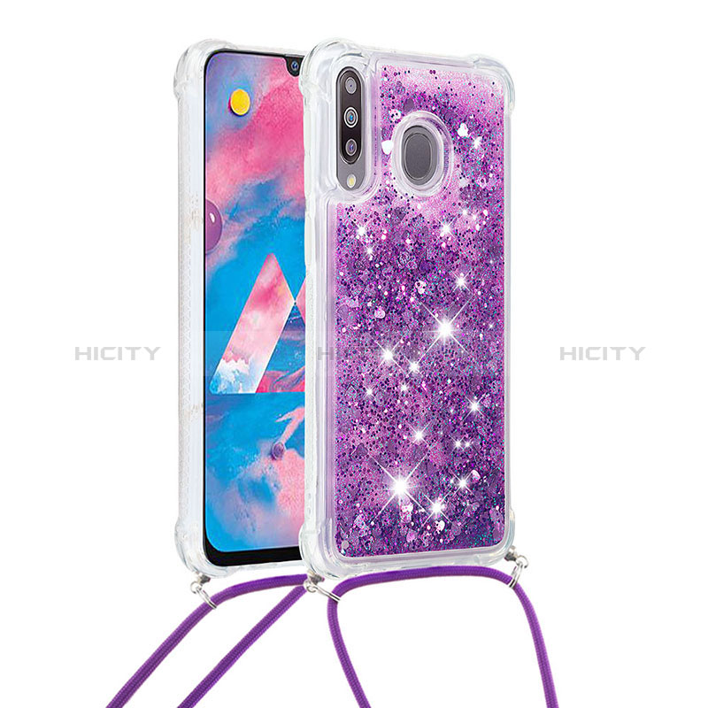 Funda Silicona Carcasa Goma Bling-Bling con Acollador Cordon Lanyard S03 para Samsung Galaxy M30