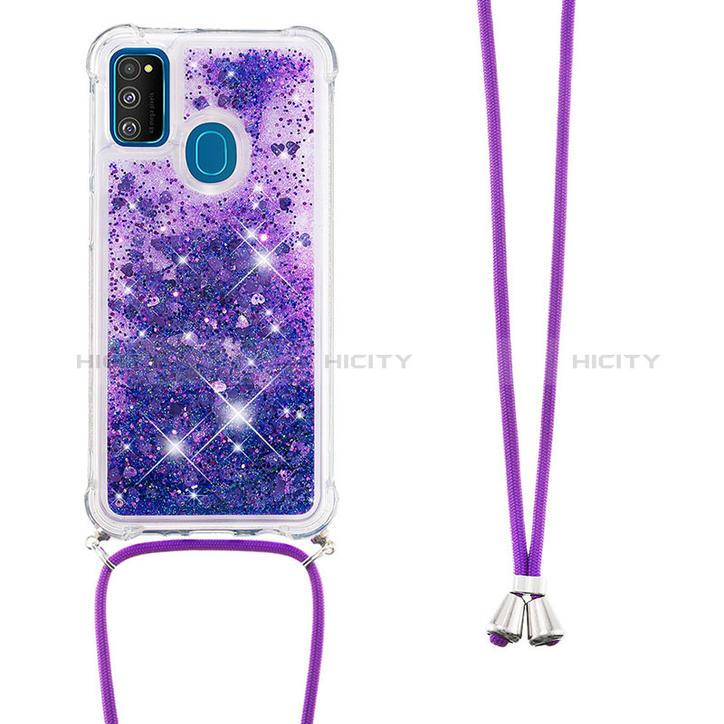 Funda Silicona Carcasa Goma Bling-Bling con Acollador Cordon Lanyard S03 para Samsung Galaxy M30s