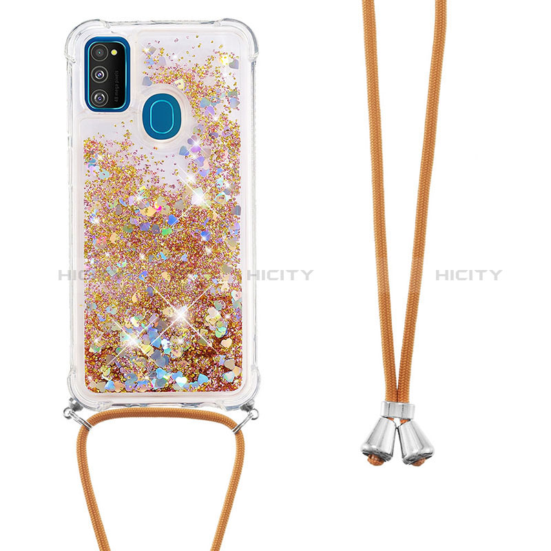 Funda Silicona Carcasa Goma Bling-Bling con Acollador Cordon Lanyard S03 para Samsung Galaxy M30s