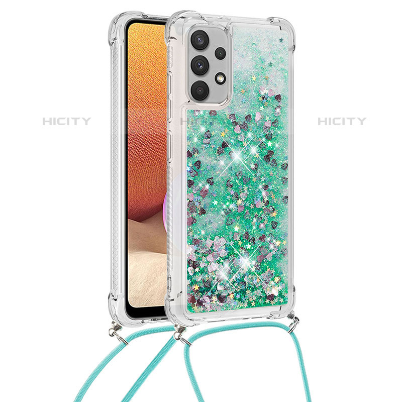 Funda Silicona Carcasa Goma Bling-Bling con Acollador Cordon Lanyard S03 para Samsung Galaxy M32 5G