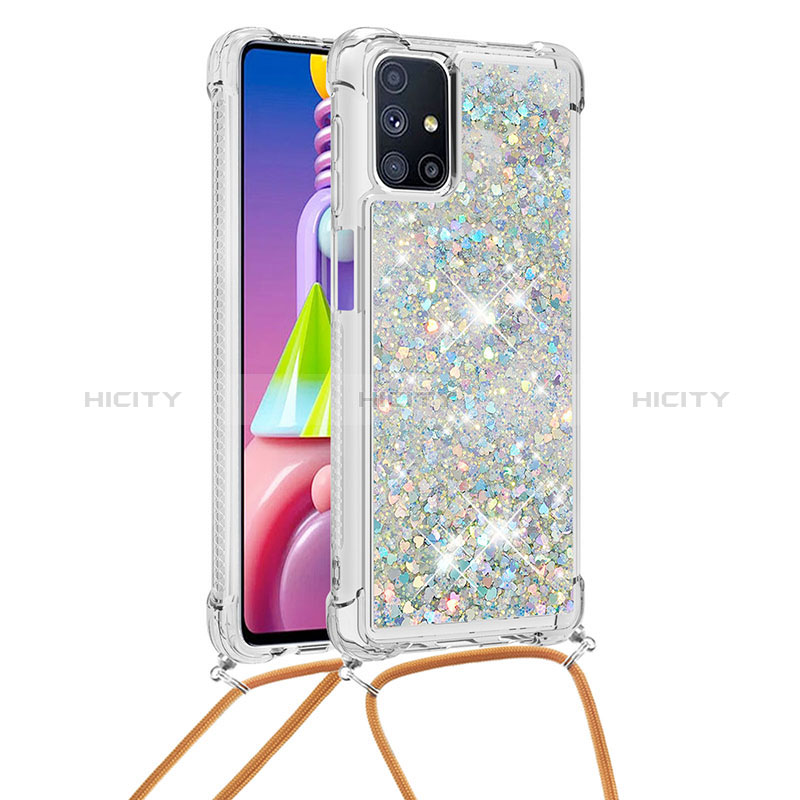 Funda Silicona Carcasa Goma Bling-Bling con Acollador Cordon Lanyard S03 para Samsung Galaxy M51