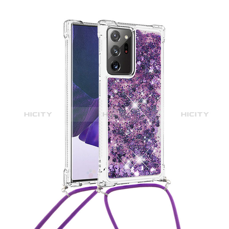 Funda Silicona Carcasa Goma Bling-Bling con Acollador Cordon Lanyard S03 para Samsung Galaxy Note 20 Ultra 5G Morado