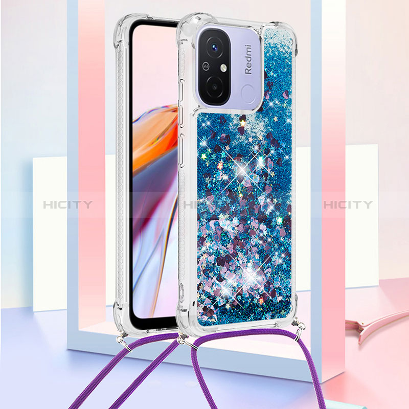 Funda Silicona Carcasa Goma Bling-Bling con Acollador Cordon Lanyard S03 para Xiaomi Poco C55 Azul