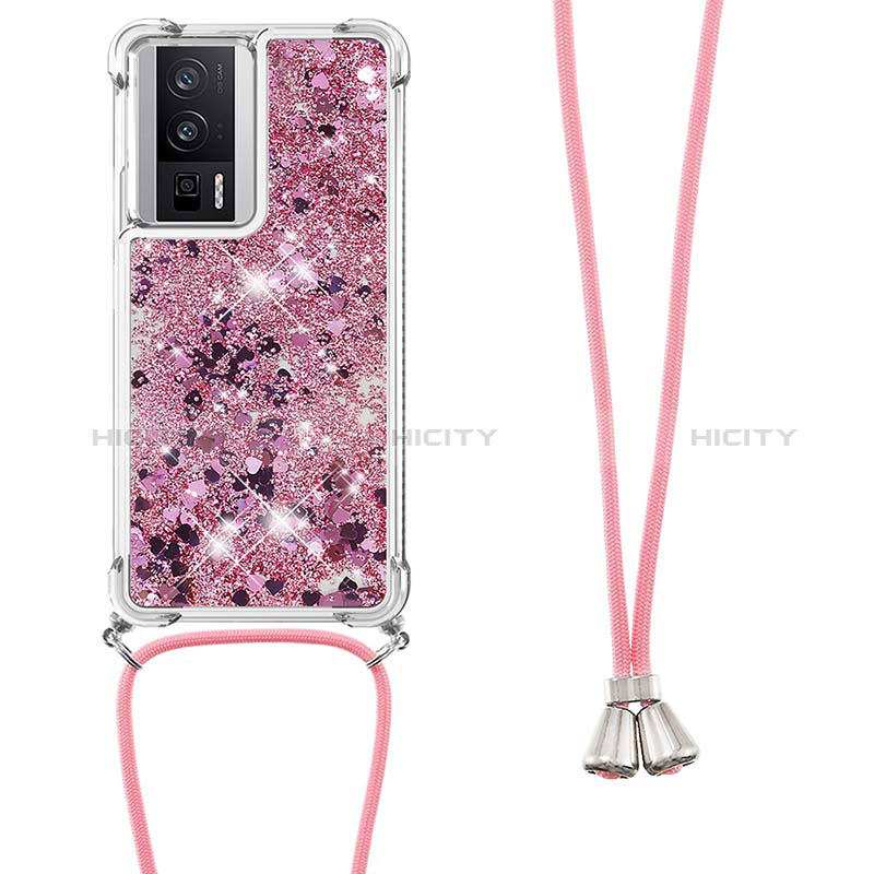 Funda Silicona Carcasa Goma Bling-Bling con Acollador Cordon Lanyard S03 para Xiaomi Poco F5 Pro 5G