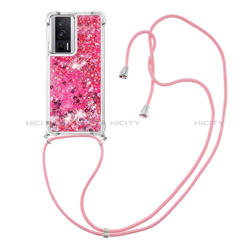 Funda Silicona Carcasa Goma Bling-Bling con Acollador Cordon Lanyard S03 para Xiaomi Poco F5 Pro 5G