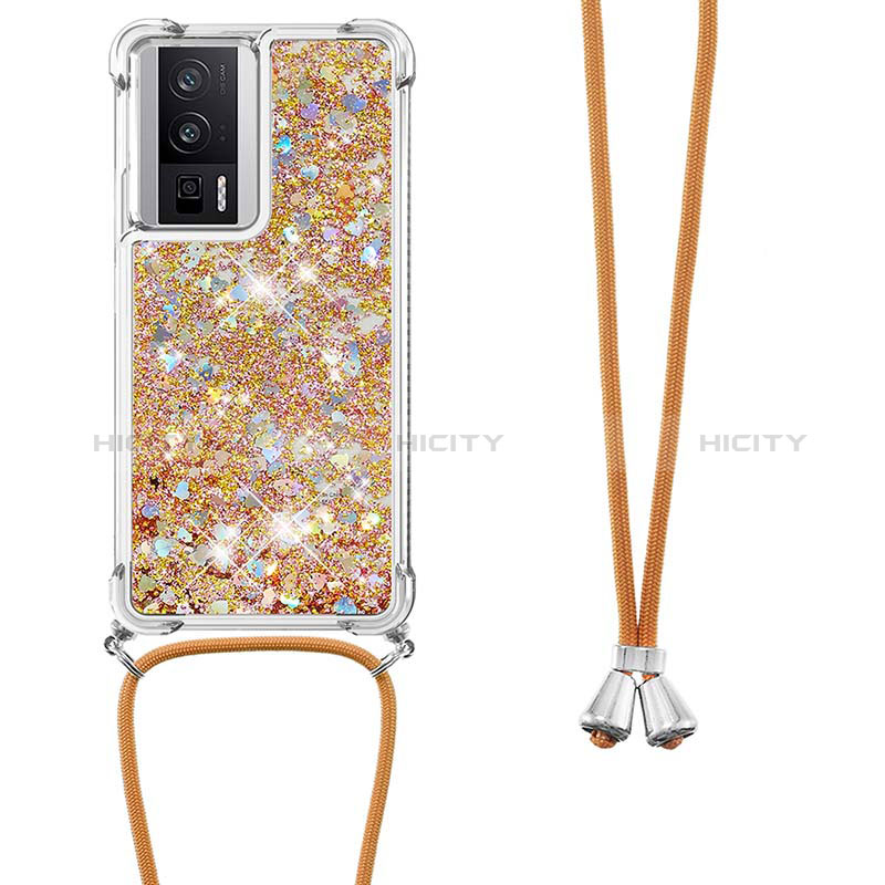 Funda Silicona Carcasa Goma Bling-Bling con Acollador Cordon Lanyard S03 para Xiaomi Poco F5 Pro 5G