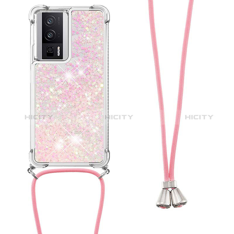 Funda Silicona Carcasa Goma Bling-Bling con Acollador Cordon Lanyard S03 para Xiaomi Poco F5 Pro 5G