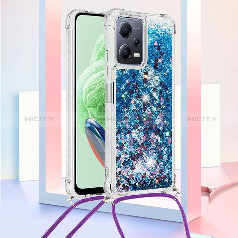 Funda Silicona Carcasa Goma Bling-Bling con Acollador Cordon Lanyard S03 para Xiaomi Poco X5 5G Azul