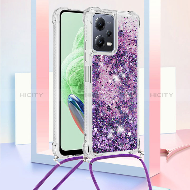 Funda Silicona Carcasa Goma Bling-Bling con Acollador Cordon Lanyard S03 para Xiaomi Poco X5 5G Morado