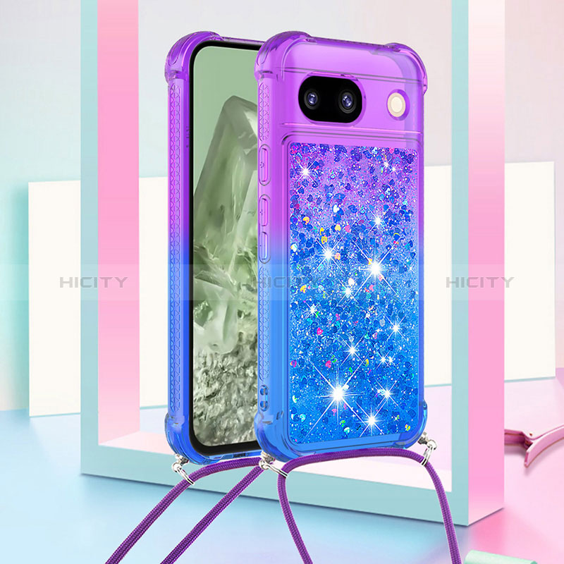 Funda Silicona Carcasa Goma Bling-Bling con Acollador Cordon Lanyard YB1 para Google Pixel 8a 5G Morado