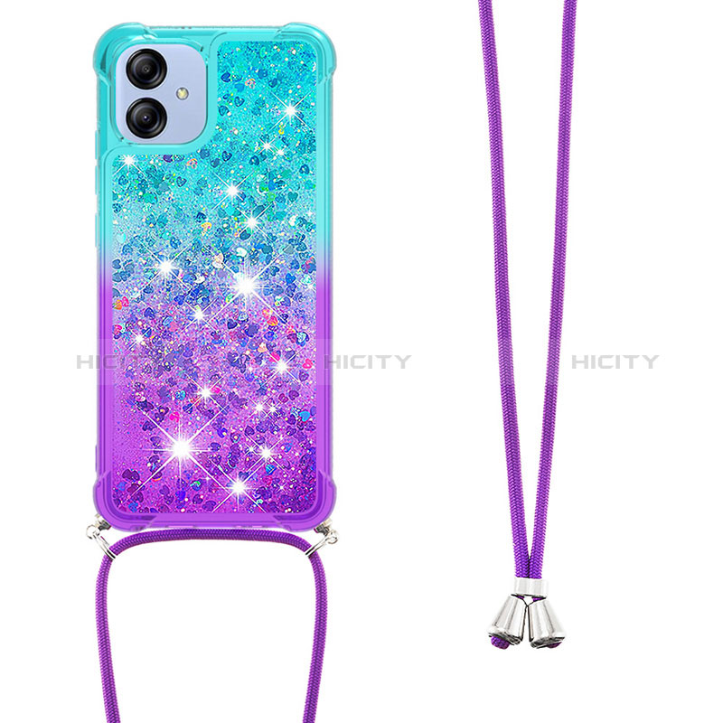 Funda Silicona Carcasa Goma Bling-Bling con Acollador Cordon Lanyard YB1 para Samsung Galaxy F04