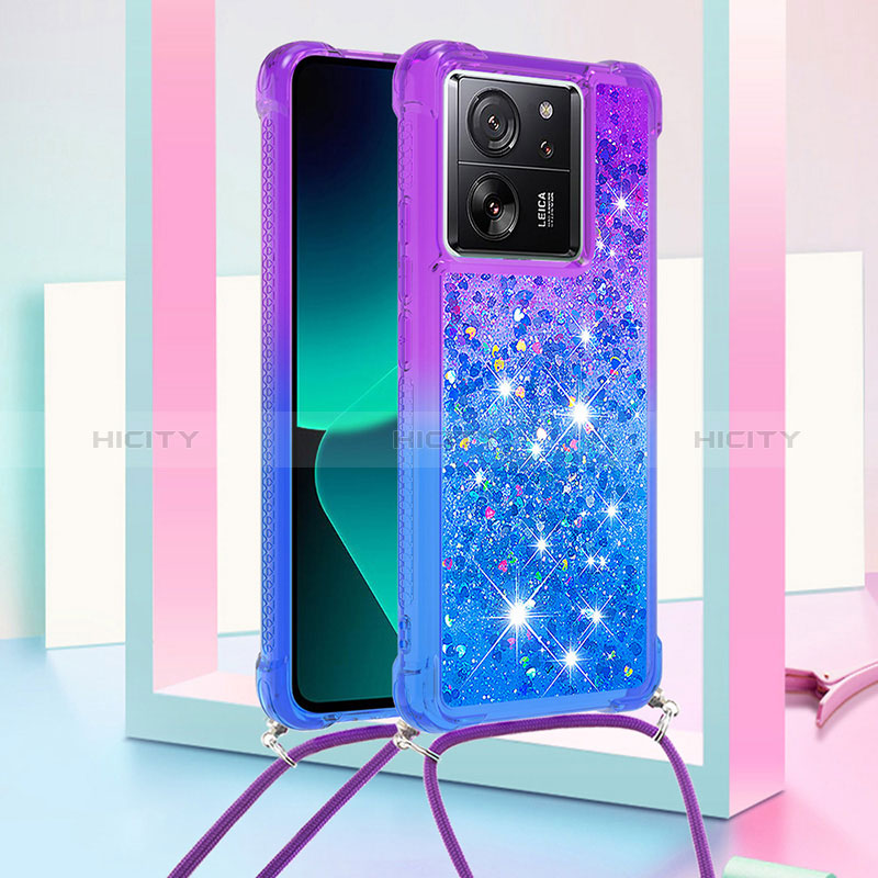 Funda Silicona Carcasa Goma Bling-Bling con Acollador Cordon Lanyard YB1 para Xiaomi Mi 13T 5G Morado