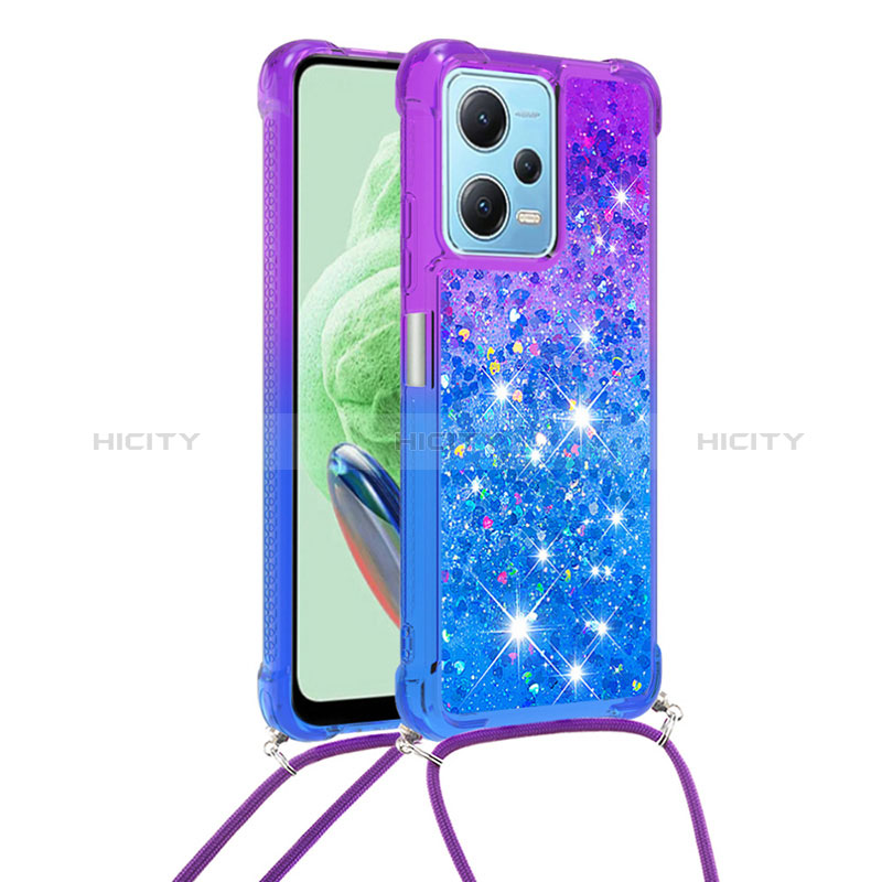 Funda Silicona Carcasa Goma Bling-Bling con Acollador Cordon Lanyard YB1 para Xiaomi Poco X5 5G Morado