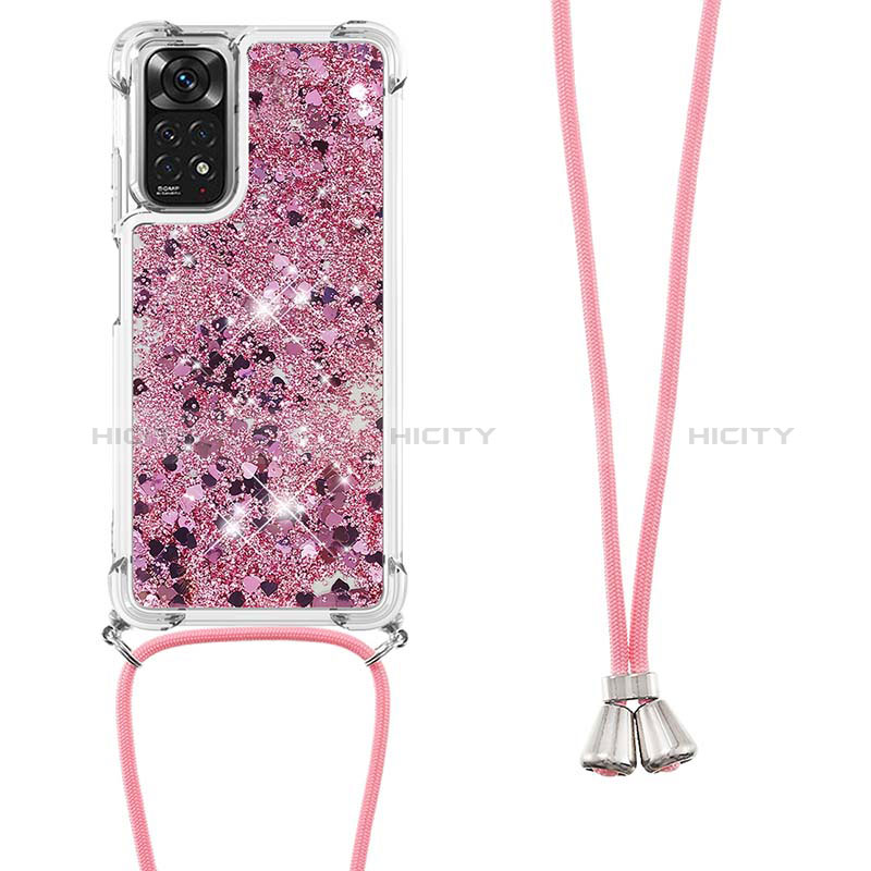 Funda Silicona Carcasa Goma Bling-Bling con Acollador Cordon Lanyard YB1 para Xiaomi Redmi Note 11 4G (2022) Purpura Claro