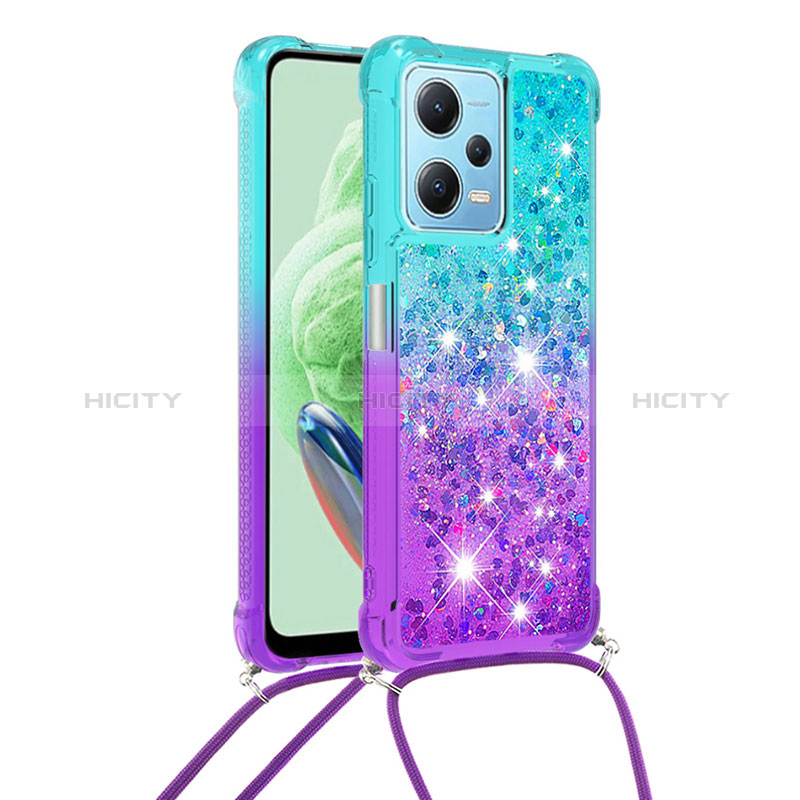 Funda Silicona Carcasa Goma Bling-Bling con Acollador Cordon Lanyard YB1 para Xiaomi Redmi Note 12 5G Azul Cielo