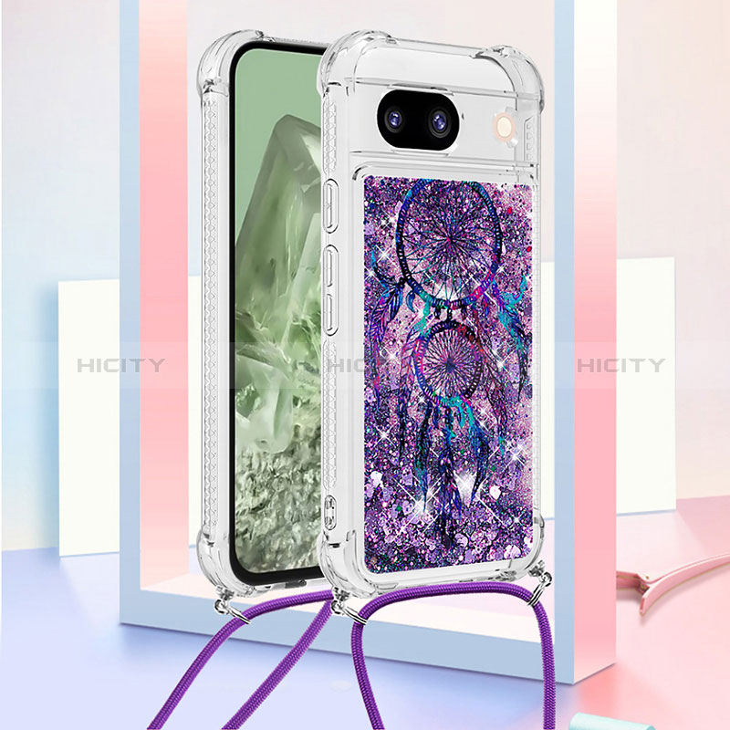 Funda Silicona Carcasa Goma Bling-Bling con Acollador Cordon Lanyard YB2 para Google Pixel 8a 5G Morado