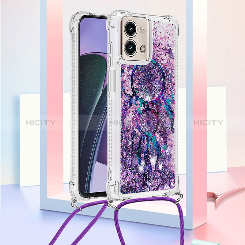 Funda Silicona Carcasa Goma Bling-Bling con Acollador Cordon Lanyard YB2 para Motorola Moto G Stylus (2023) 4G Morado