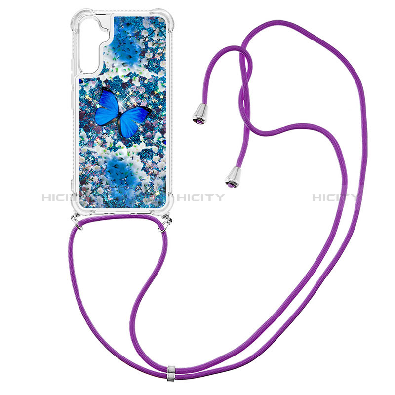 Funda Silicona Carcasa Goma Bling-Bling con Acollador Cordon Lanyard YB2 para Samsung Galaxy A34 5G Azul