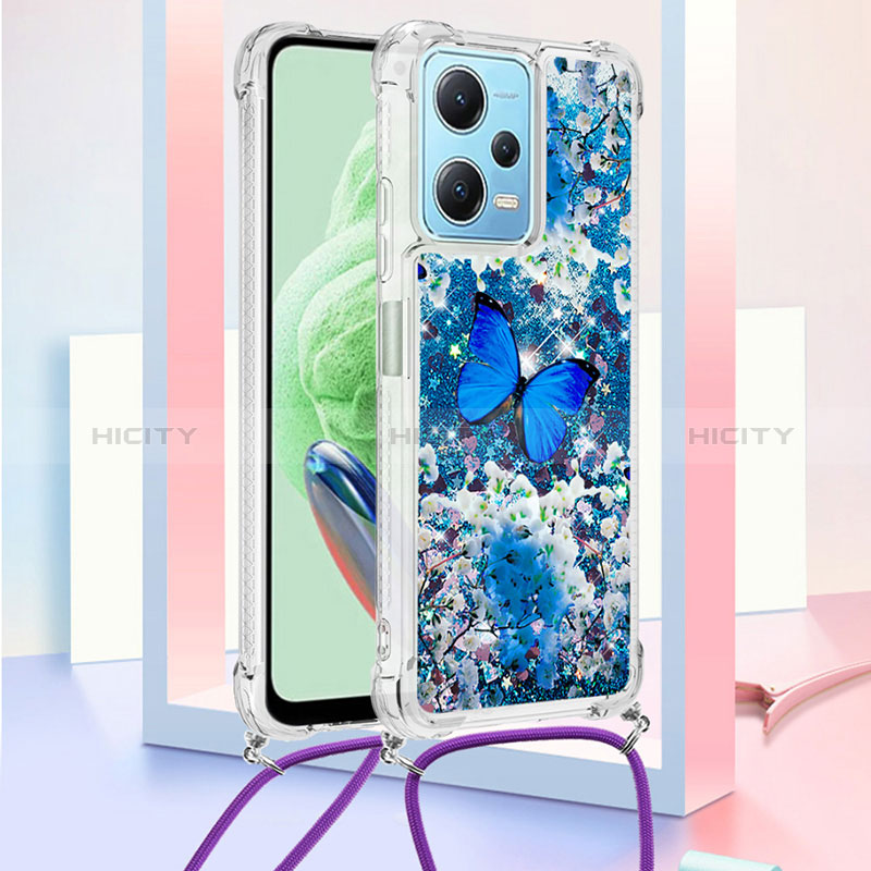 Funda Silicona Carcasa Goma Bling-Bling con Acollador Cordon Lanyard YB2 para Xiaomi Redmi Note 12 5G Azul