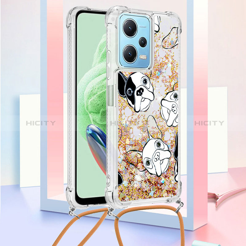 Funda Silicona Carcasa Goma Bling-Bling con Acollador Cordon Lanyard YB2 para Xiaomi Redmi Note 12 5G Oro