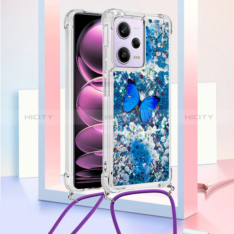 Funda Silicona Carcasa Goma Bling-Bling con Acollador Cordon Lanyard YB2 para Xiaomi Redmi Note 12 Pro 5G Azul