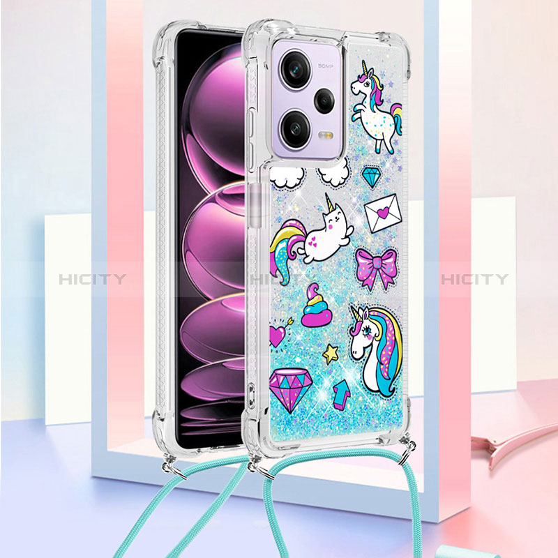 Funda Silicona Carcasa Goma Bling-Bling con Acollador Cordon Lanyard YB2 para Xiaomi Redmi Note 12 Pro 5G Azul Cielo