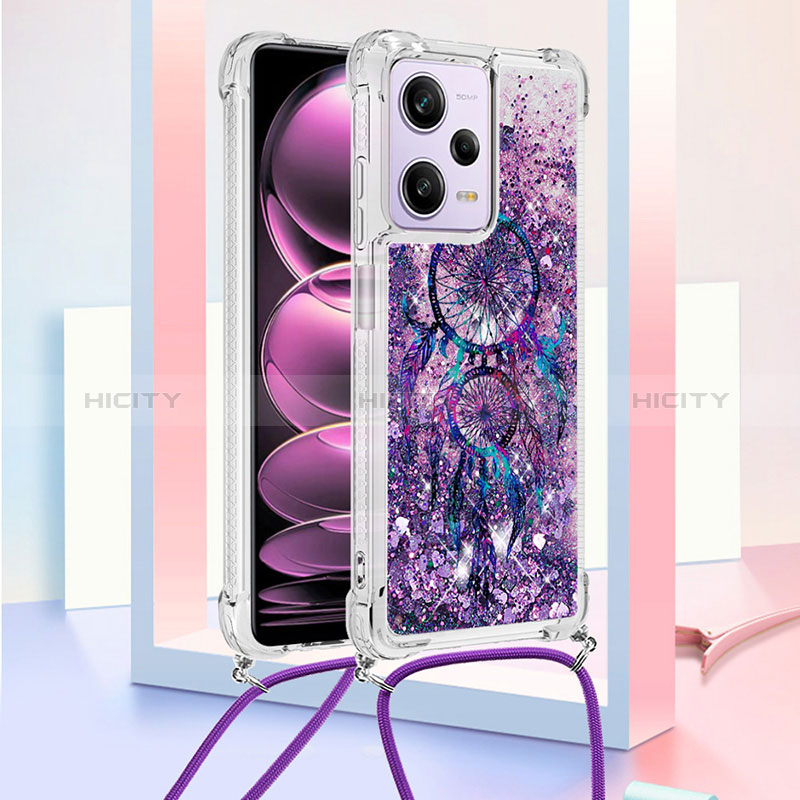 Funda Silicona Carcasa Goma Bling-Bling con Acollador Cordon Lanyard YB2 para Xiaomi Redmi Note 12 Pro 5G Morado