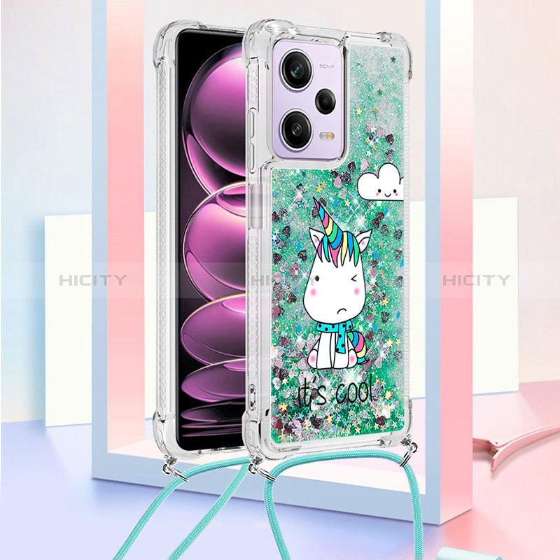 Funda Silicona Carcasa Goma Bling-Bling con Acollador Cordon Lanyard YB2 para Xiaomi Redmi Note 12 Pro 5G Verde