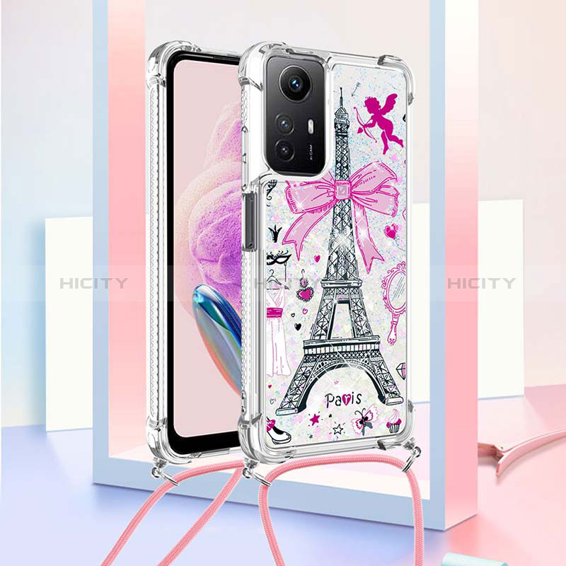 Funda Silicona Carcasa Goma Bling-Bling con Acollador Cordon Lanyard YB2 para Xiaomi Redmi Note 12S Rosa