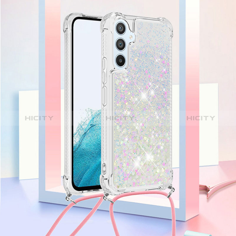 Funda Silicona Carcasa Goma Bling-Bling con Acollador Cordon Lanyard YB3 para Samsung Galaxy A54 5G Plata