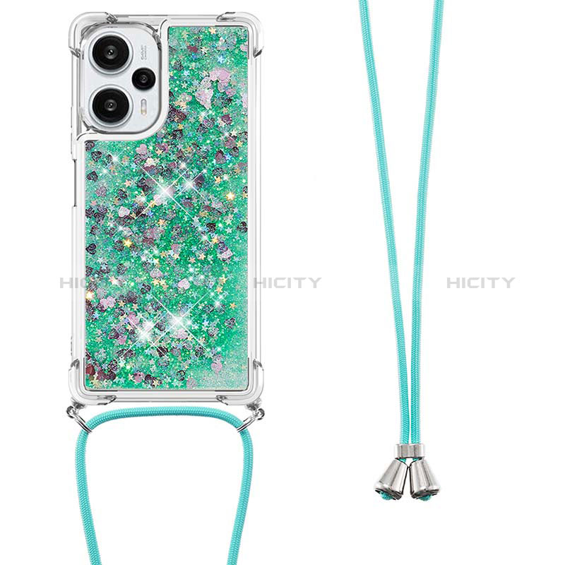 Funda Silicona Carcasa Goma Bling-Bling con Acollador Cordon Lanyard YB3 para Xiaomi Poco F5 5G Verde