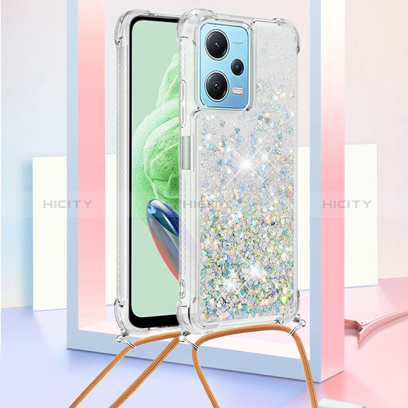 Funda Silicona Carcasa Goma Bling-Bling con Acollador Cordon Lanyard YB3 para Xiaomi Poco X5 5G Azul Cielo