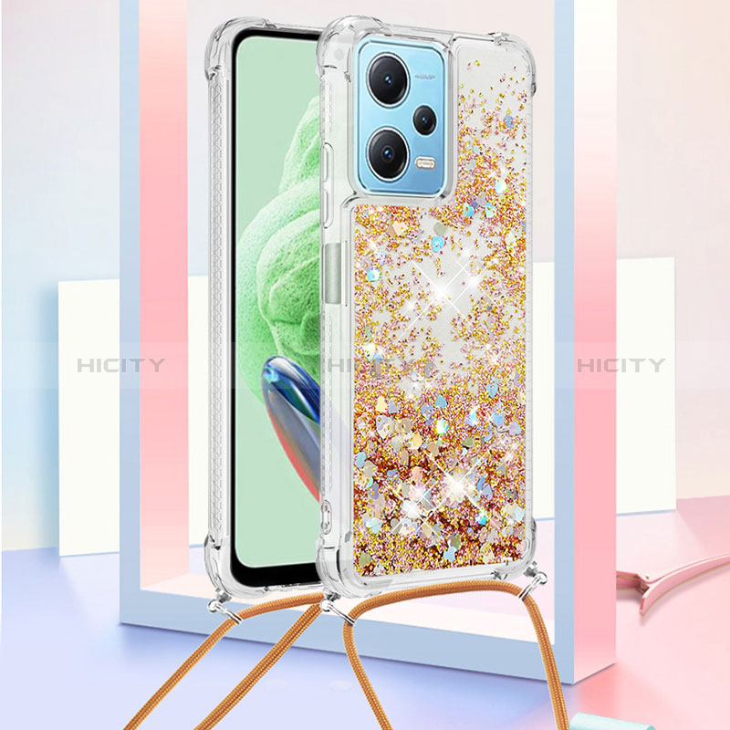 Funda Silicona Carcasa Goma Bling-Bling con Acollador Cordon Lanyard YB3 para Xiaomi Redmi Note 12 5G Oro