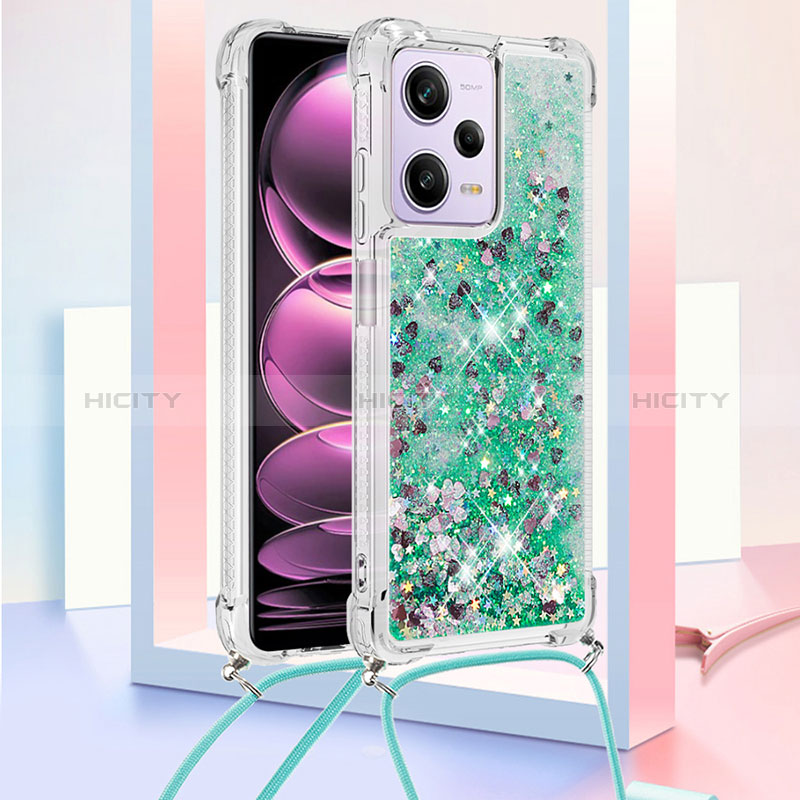 Funda Silicona Carcasa Goma Bling-Bling con Acollador Cordon Lanyard YB3 para Xiaomi Redmi Note 12 Pro 5G Verde