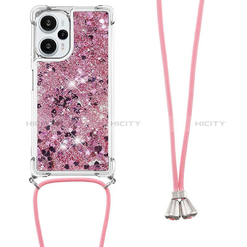 Funda Silicona Carcasa Goma Bling-Bling con Acollador Cordon Lanyard YB3 para Xiaomi Redmi Note 12 Turbo 5G Purpura Claro