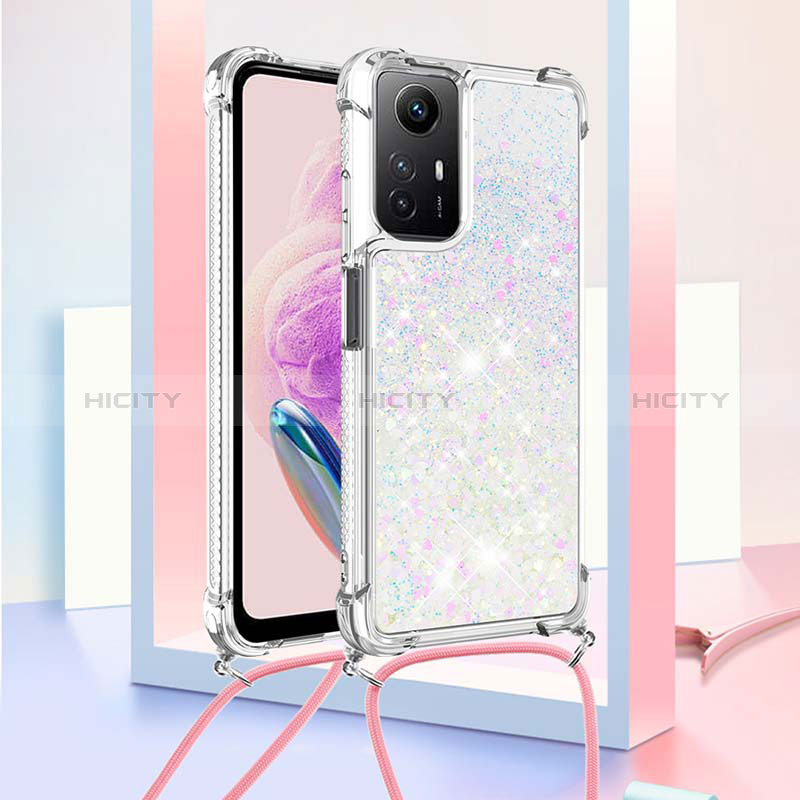 Funda Silicona Carcasa Goma Bling-Bling con Acollador Cordon Lanyard YB3 para Xiaomi Redmi Note 12S Plata