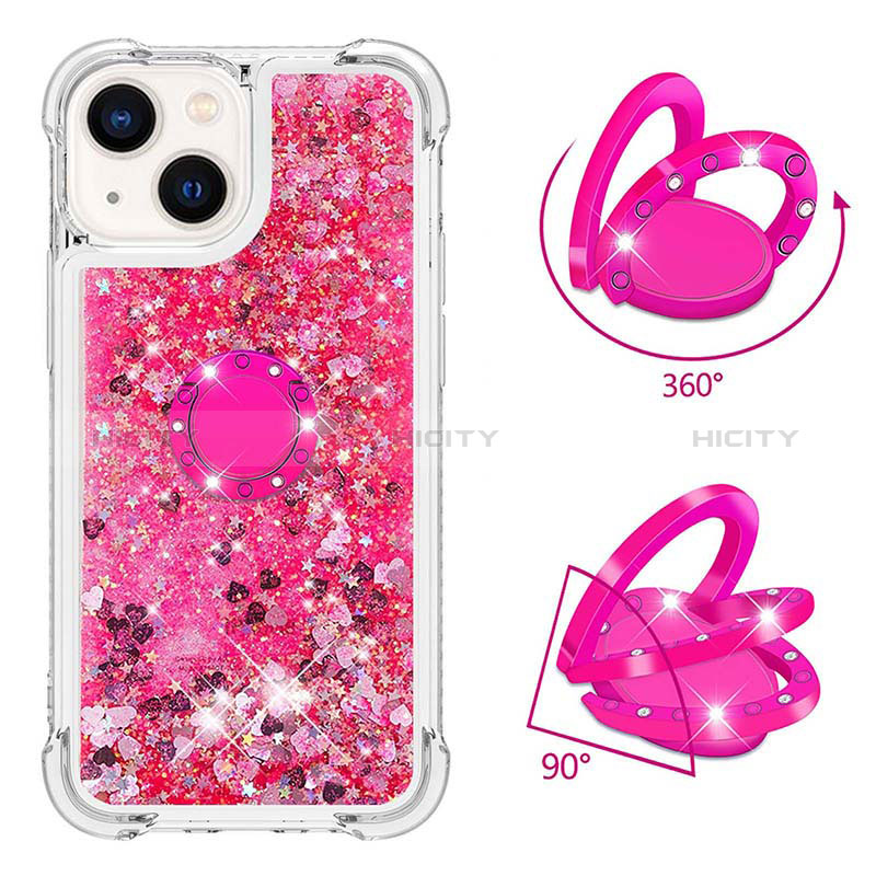 Funda Silicona Carcasa Goma Bling-Bling con Anillo de dedo Soporte S01 para Apple iPhone 14